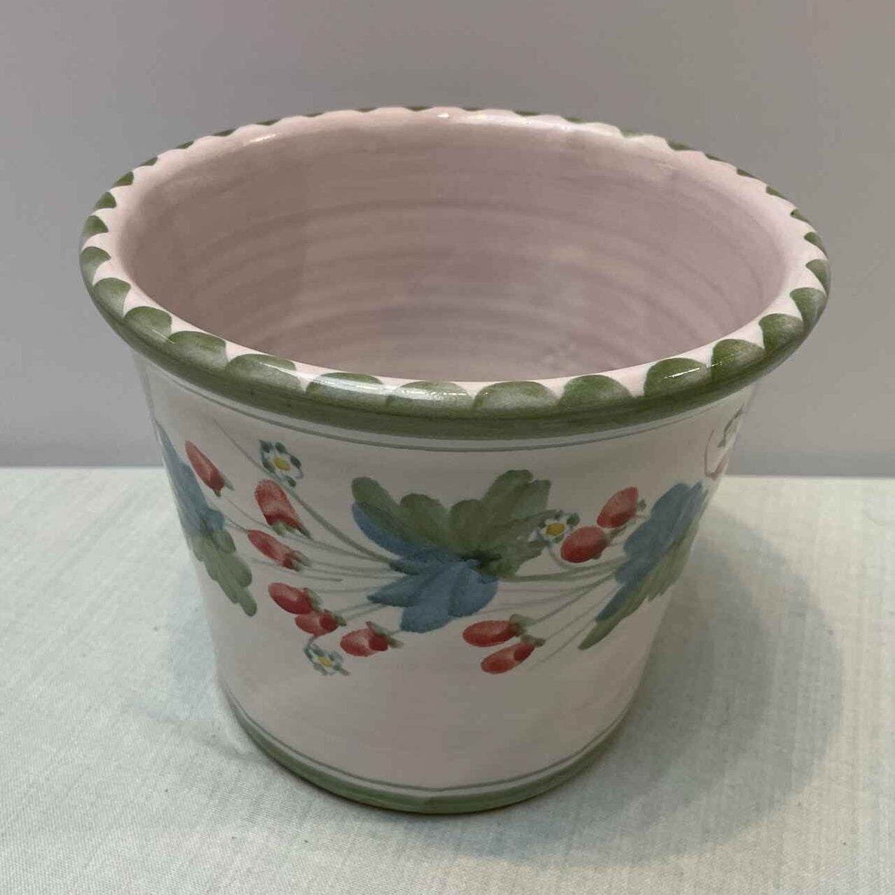 Large Handmade Ceramic Plant Pot Cover – Mistletoe in Lime & Teal