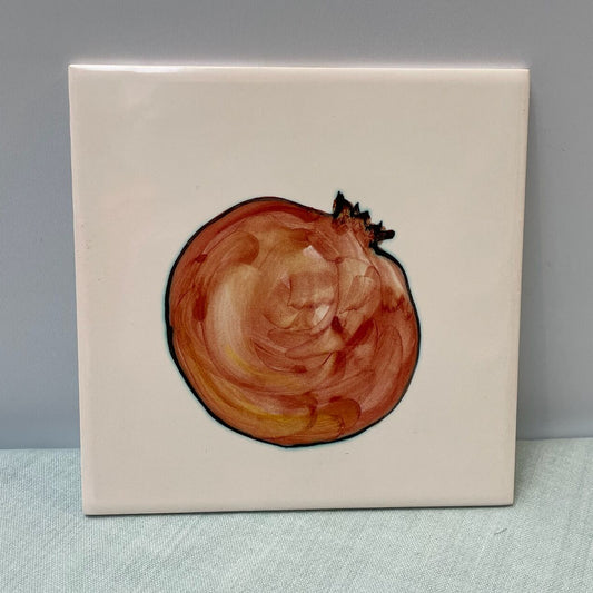 Handmade Ceramic 6" Tile – Pomegranate in Coral