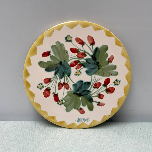 Handmade Ceramic 6" Mat – Strawberry in Yellow