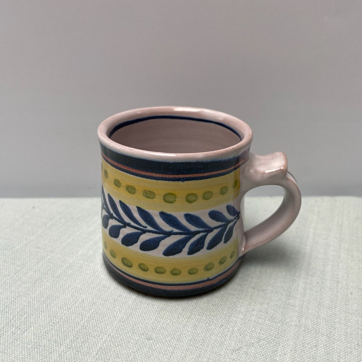 Handmade Ceramic Small Mug – Danish in Blue & Yellow