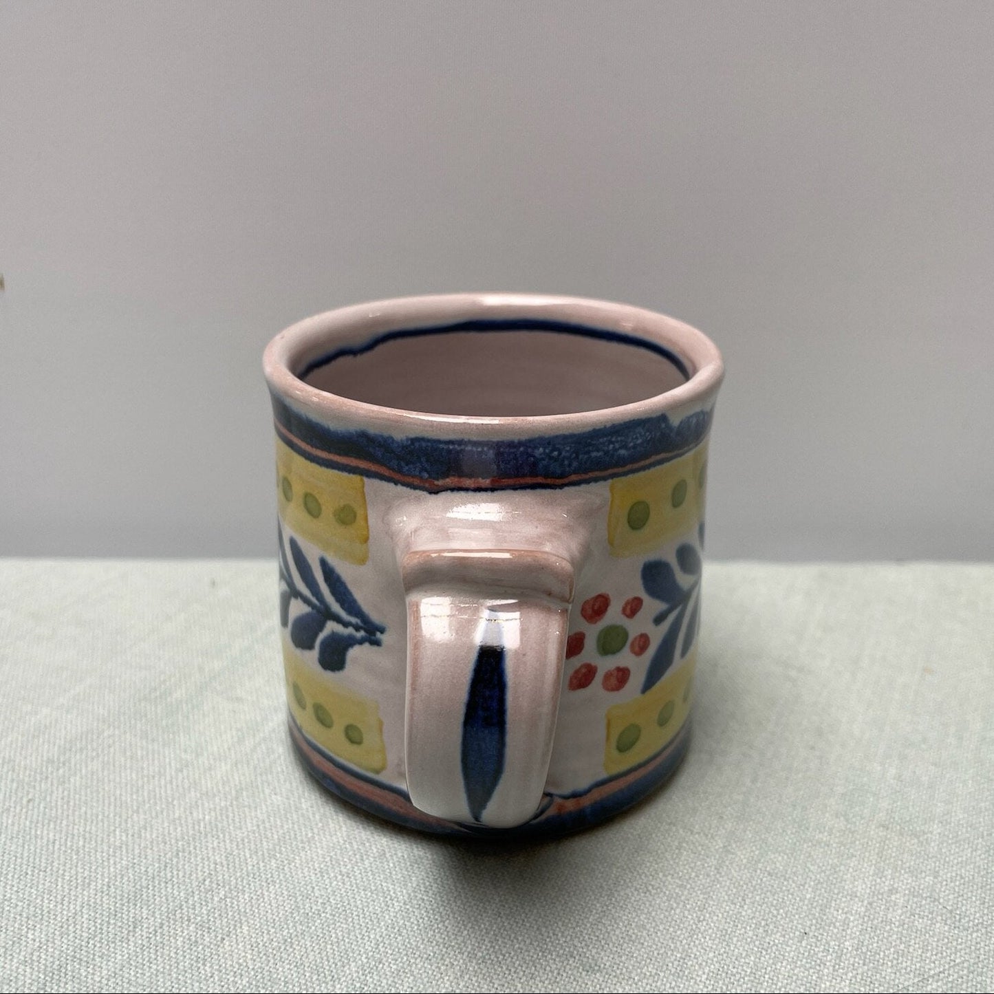 Handmade Ceramic Small Mug – Danish in Blue & Yellow