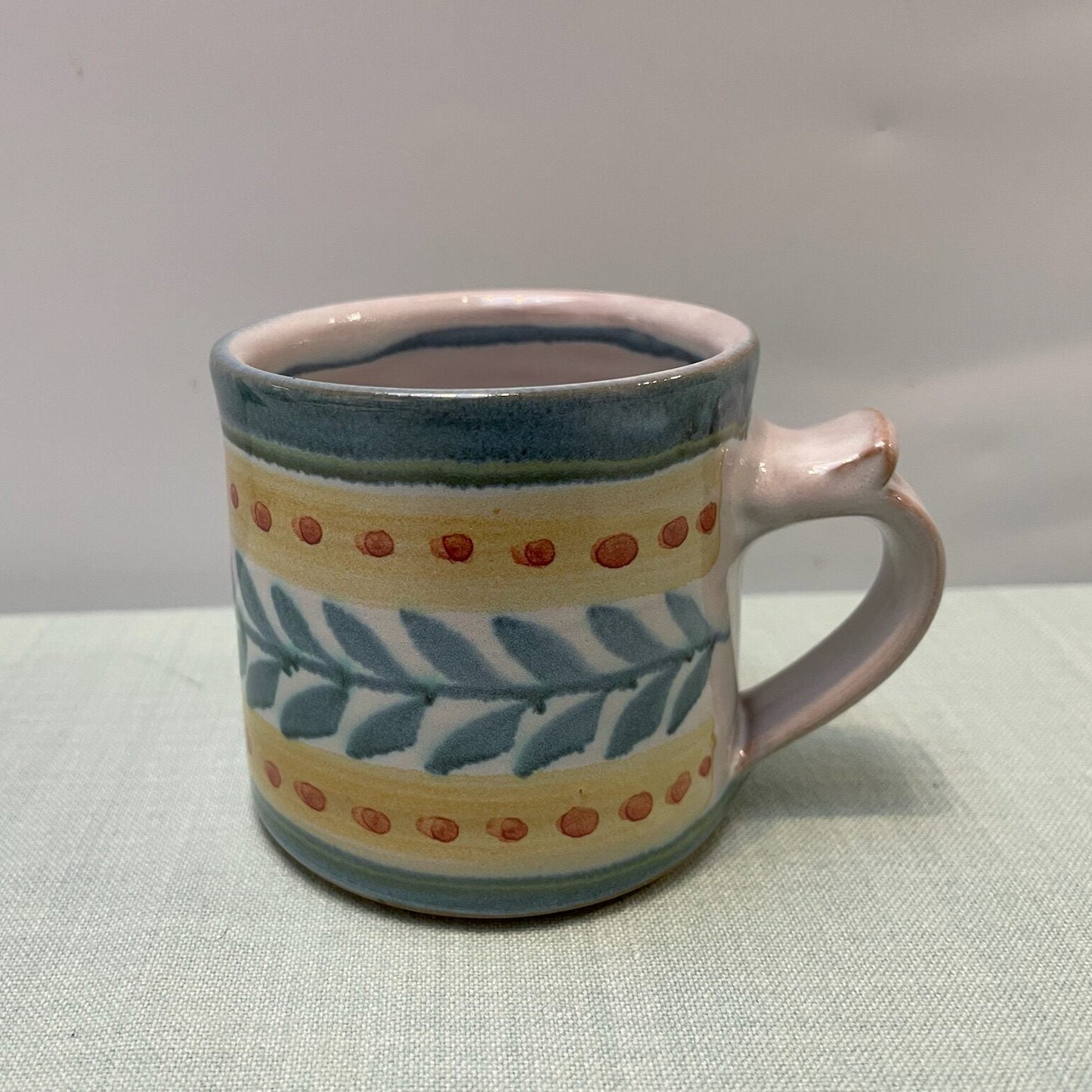Handmade Ceramic Small Mug – Danish in Teal & Yellow
