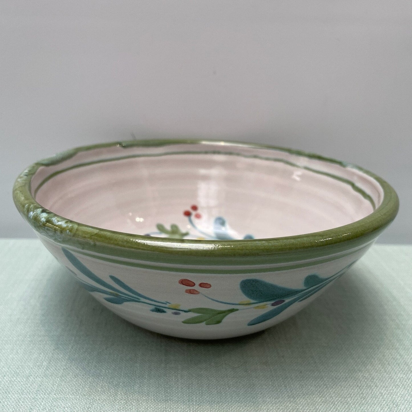 Handmade Ceramic Cereal Bowl – Mistletoe in Lime & Teal
