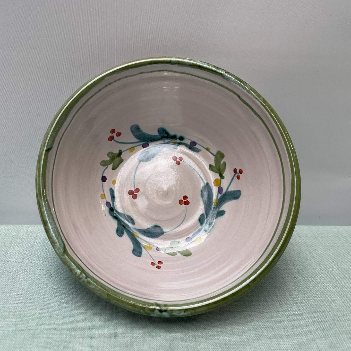 Handmade Ceramic Cereal Bowl – Mistletoe in Lime & Teal
