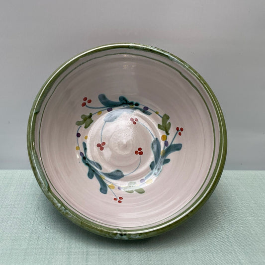 Handmade Ceramic Cereal Bowl – Mistletoe in Lime & Teal