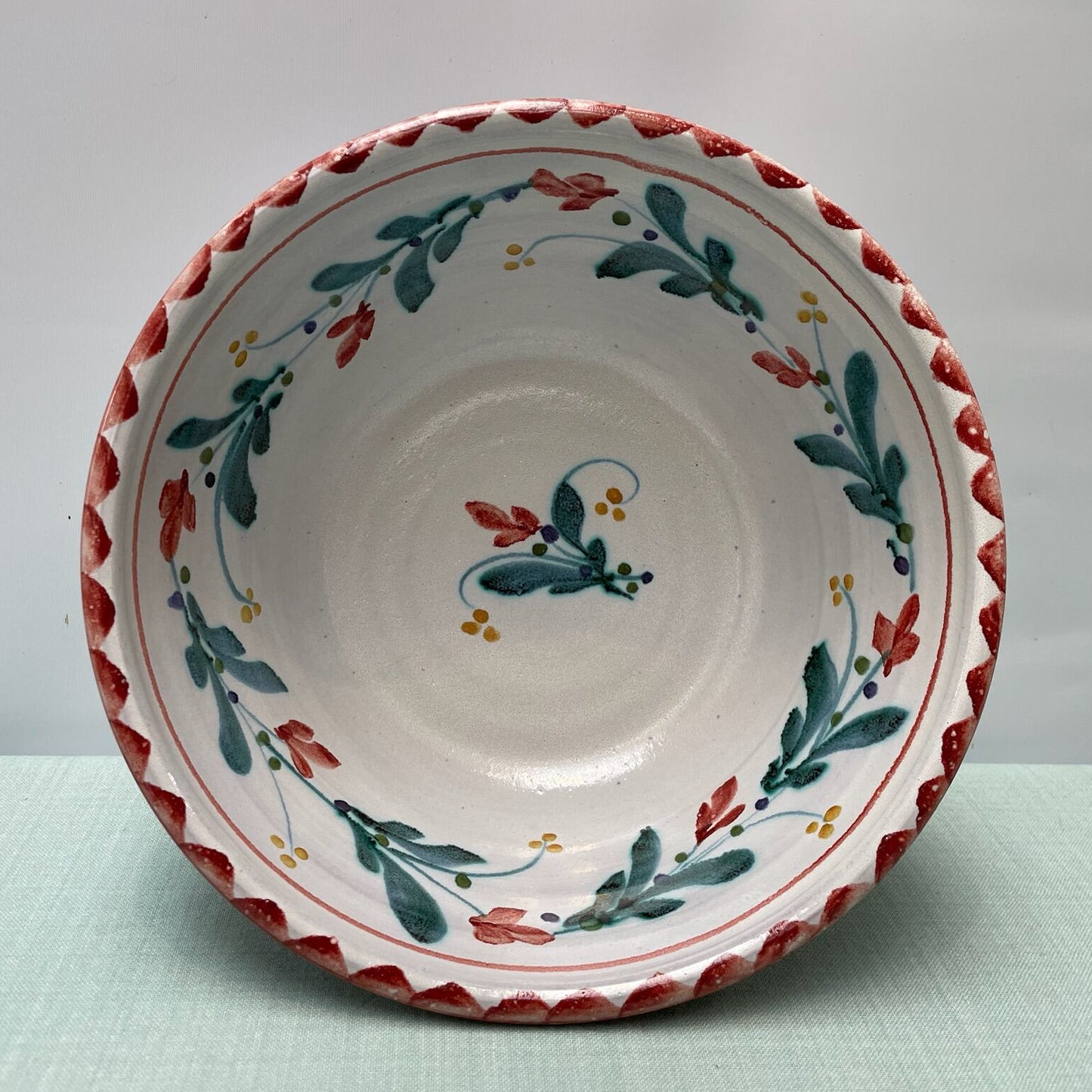Small Handmade Ceramic Salad Bowl – Mistletoe in Coral & Teal