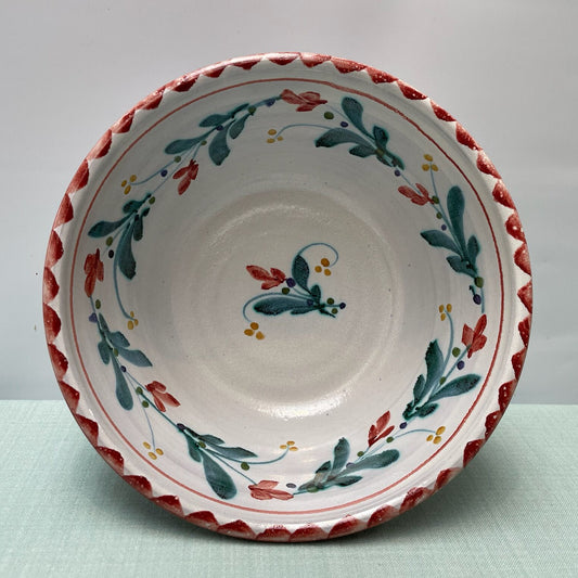 Small Handmade Ceramic Salad Bowl – Mistletoe in Coral & Teal