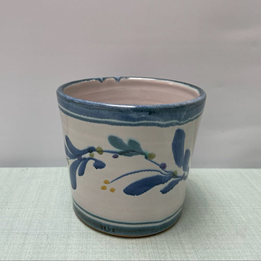 Small Handmade Ceramic Plant Pot Cover – Mistletoe in Teal & Blue