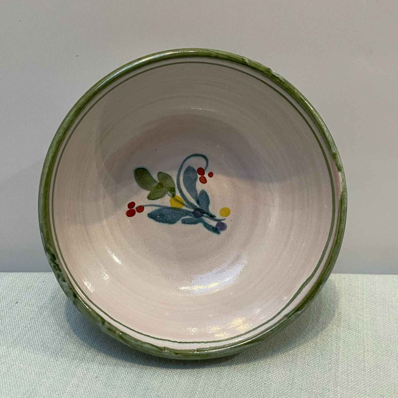 Handmade Ceramic Small Bowl – Mistletoe in Lime & Teal