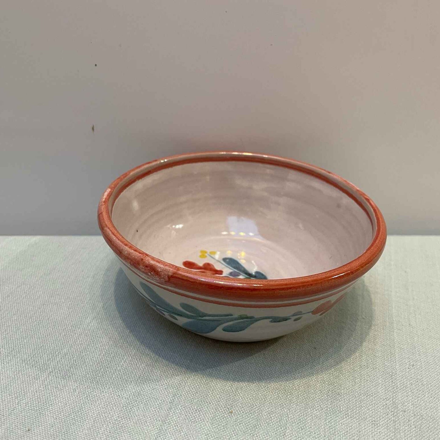 Handmade Ceramic Small Bowl – Mistletoe in Coral & Teal