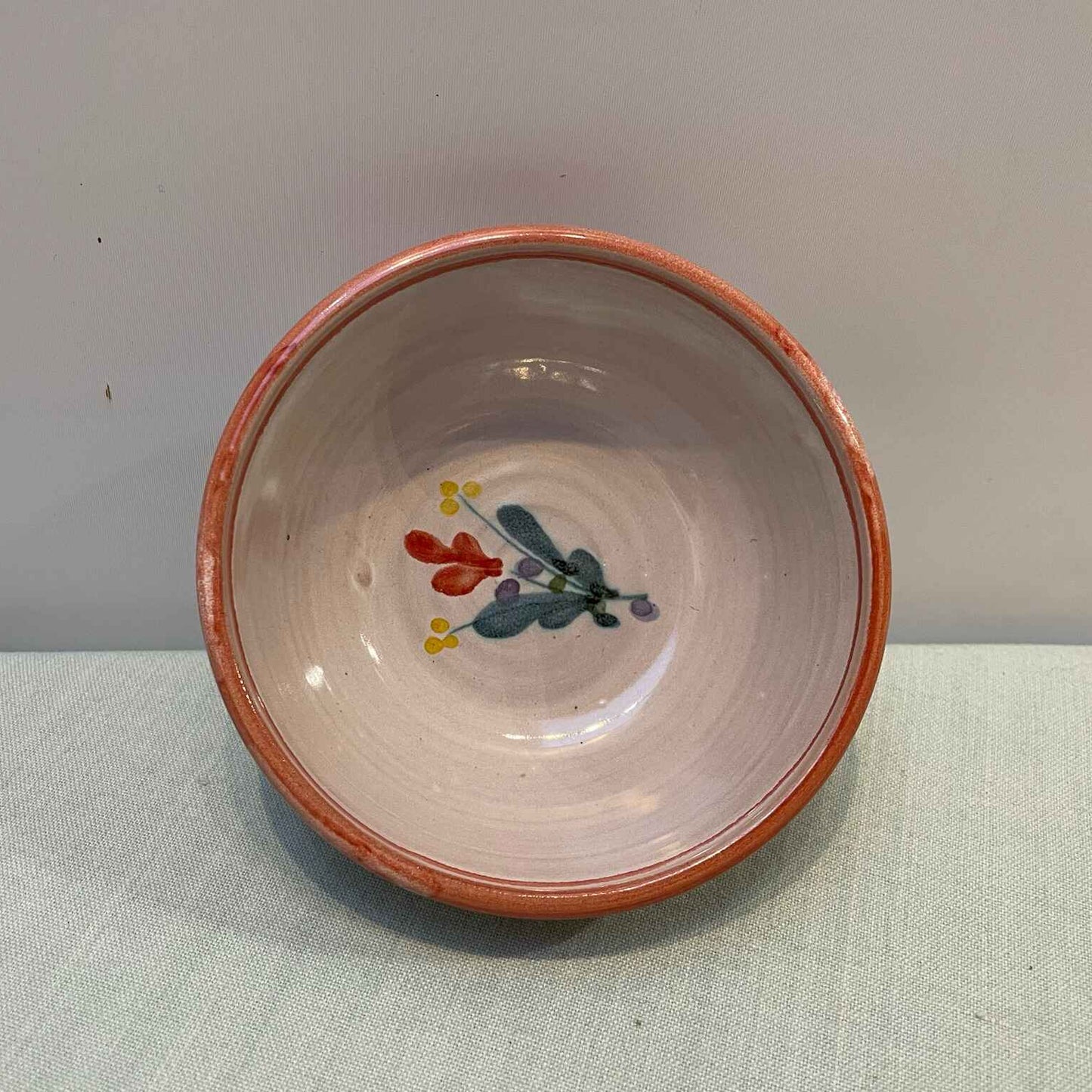 Handmade Ceramic Small Bowl – Mistletoe in Coral & Teal