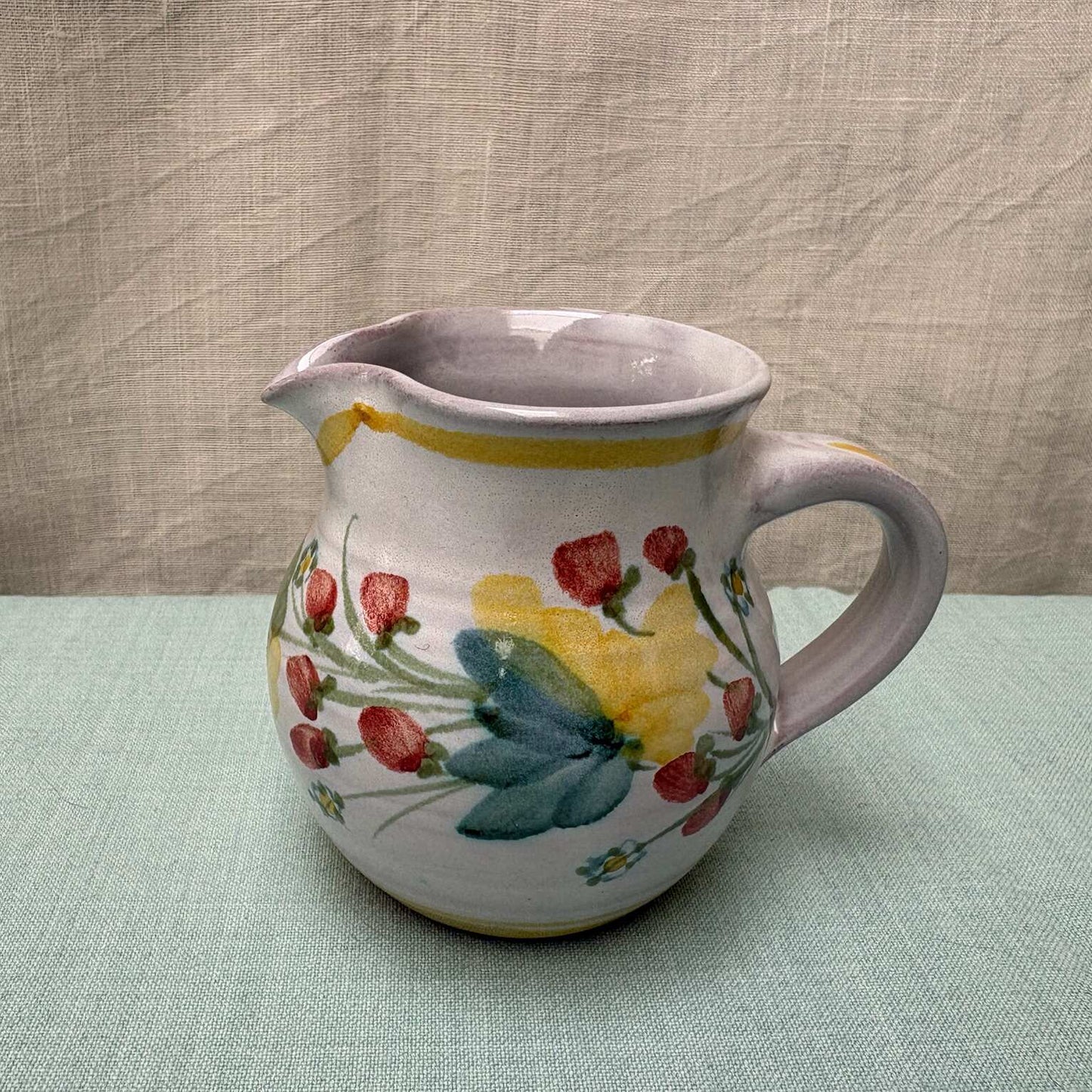 Handmade Ceramic Rounded Cream Jug - Strawberry in Yellow