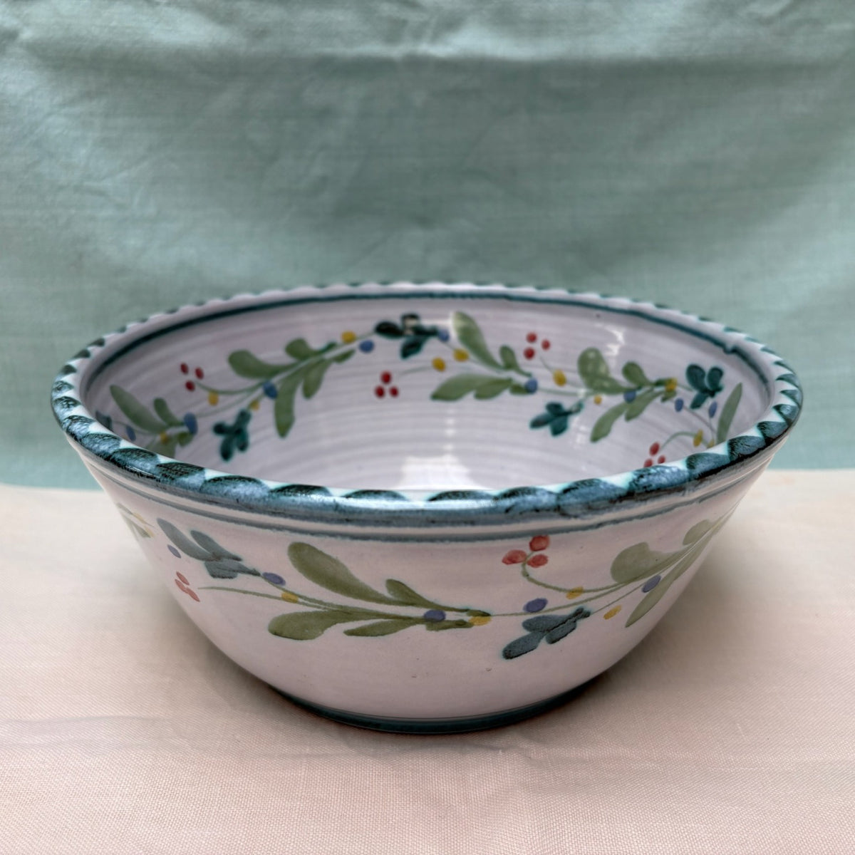Small Handmade Ceramic Salad Bowl - Mistletoe in Teal Lime
