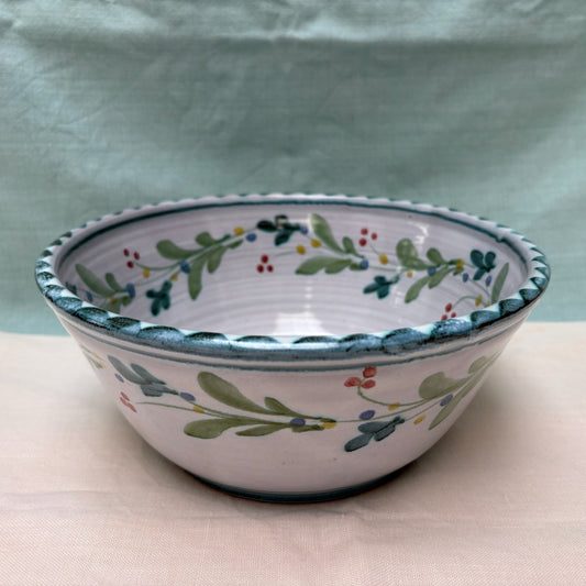 Small Handmade Ceramic Salad Bowl - Mistletoe in Teal Lime