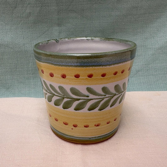 Small Handmade Ceramic Plant Pot Cover - Danish in Lime Yellow