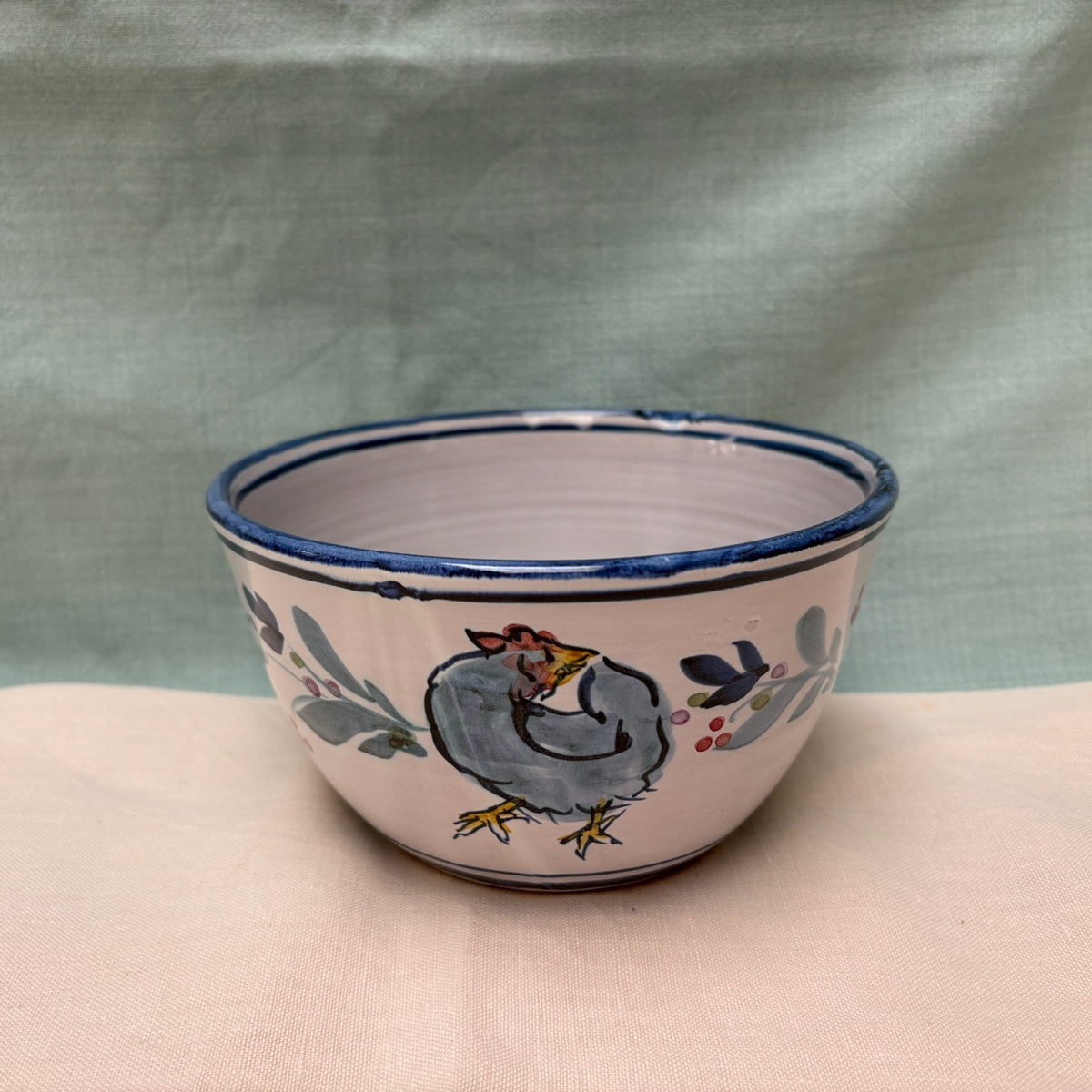 Small Handmade Ceramic Deep Bowl - Hens Mistletoe in Blue Teal