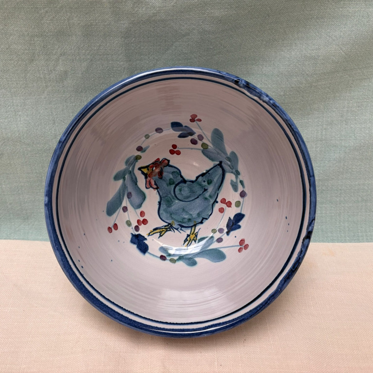 Small Handmade Ceramic Deep Bowl - Hens Mistletoe in Blue Teal
