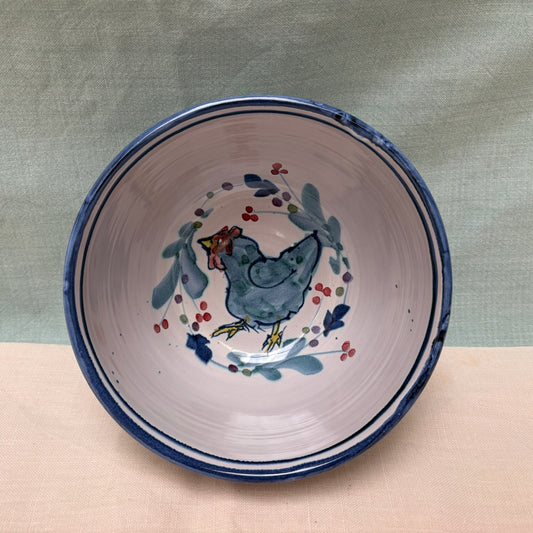 Small Handmade Ceramic Deep Bowl - Hens Mistletoe in Blue Teal