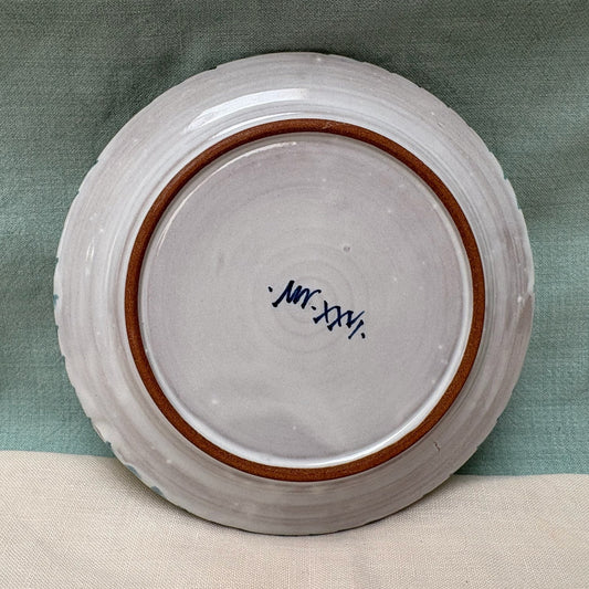 Handmade Ceramic Breakfast Plate - Fuchsia Hen in Teal Coral