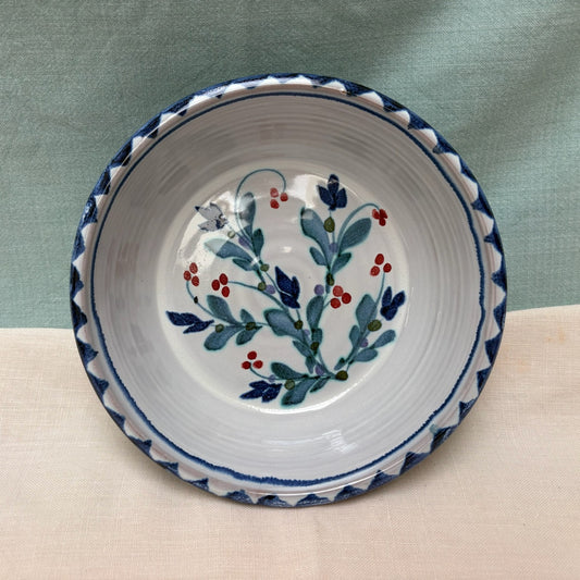 Handmade Ceramic Wide Flat Bowl - Mistletoe in Blue Teal