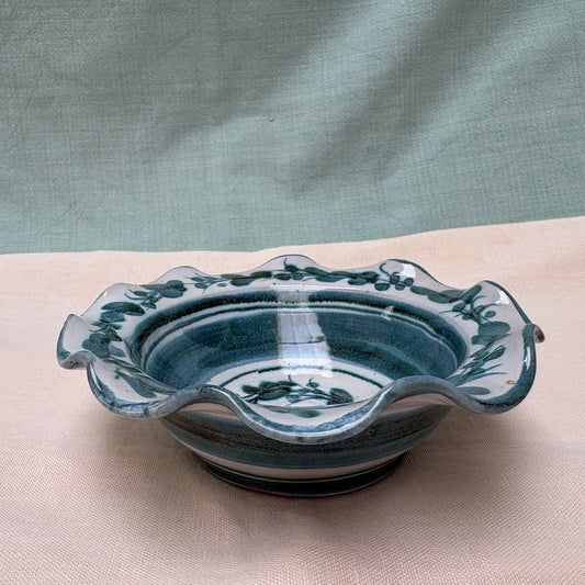 Small Handmade Ceramic Frilly Bowl - Italian in Teal