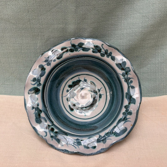 Small Handmade Ceramic Frilly Bowl - Italian in Teal