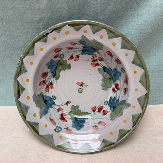 Medium Handmade Ceramic Rimmed Bowl - Strawberry in Lime