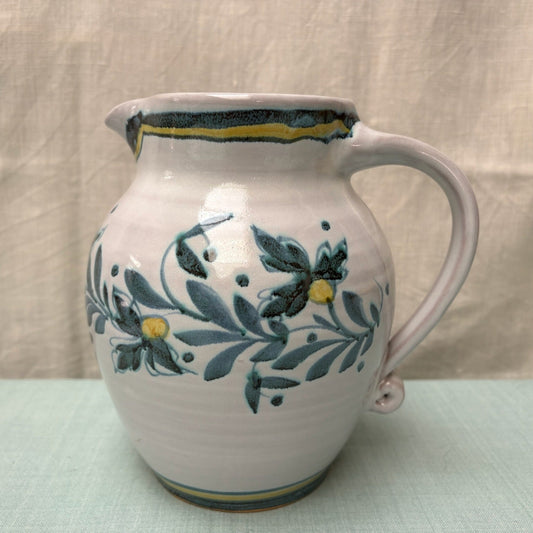 Large Handmade Ceramic Rounded Jug - Cornflower in Teal Yellow