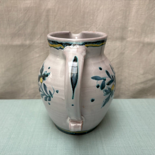 Large Handmade Ceramic Rounded Jug - Cornflower in Teal Yellow