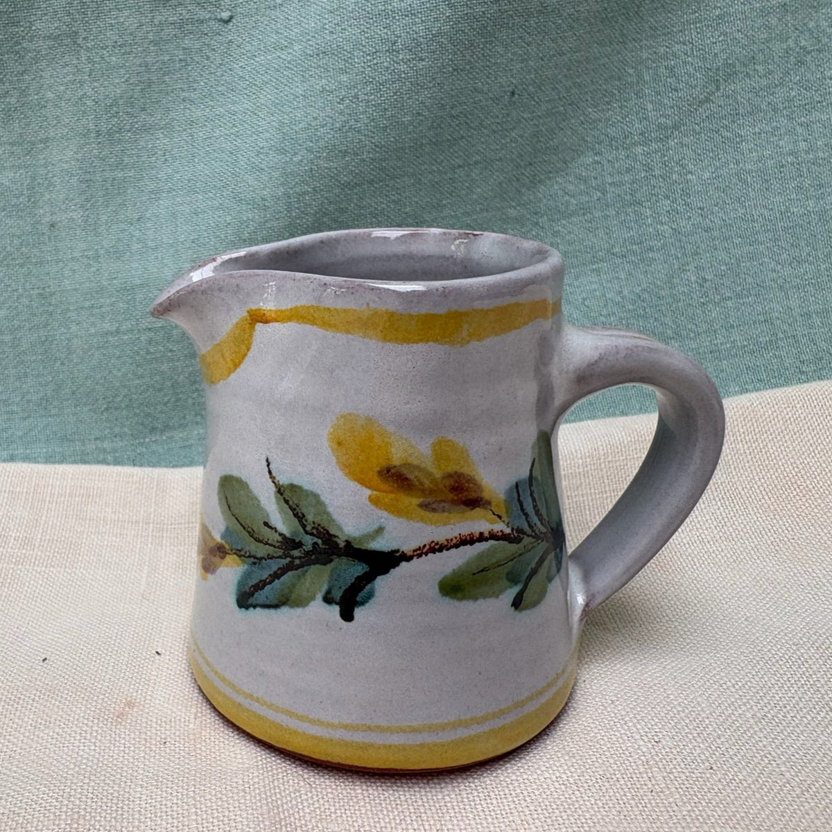 Tiny Handmade Ceramic Straight  Jug - Fuchsia in Yellow