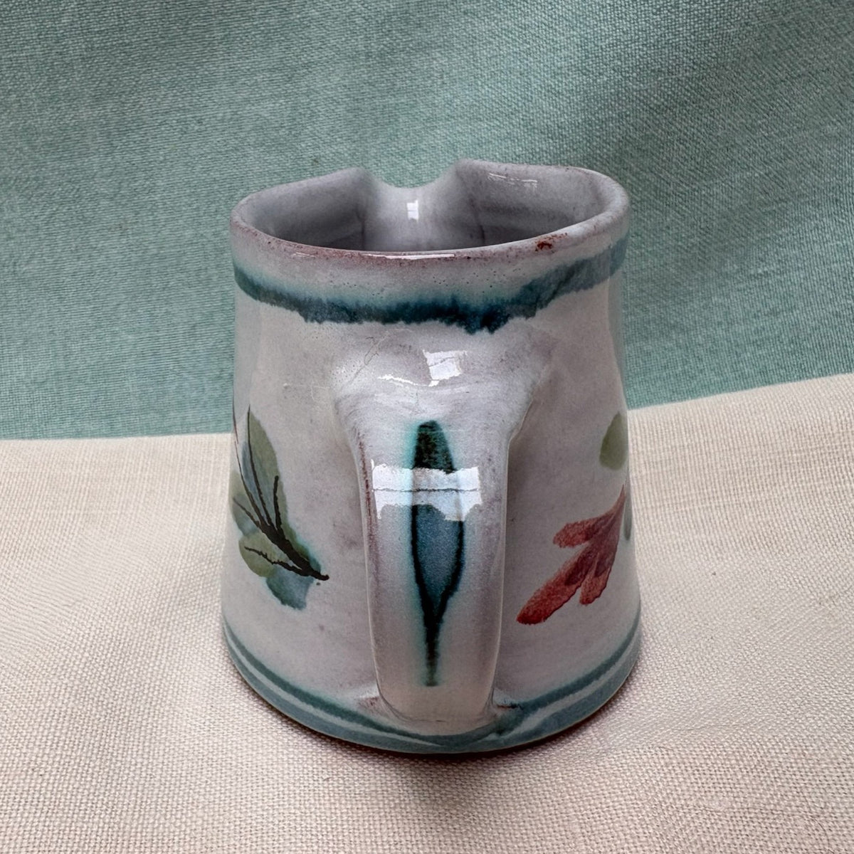 Tiny Handmade Ceramic Straight  Jug - Fuchsia in Teal