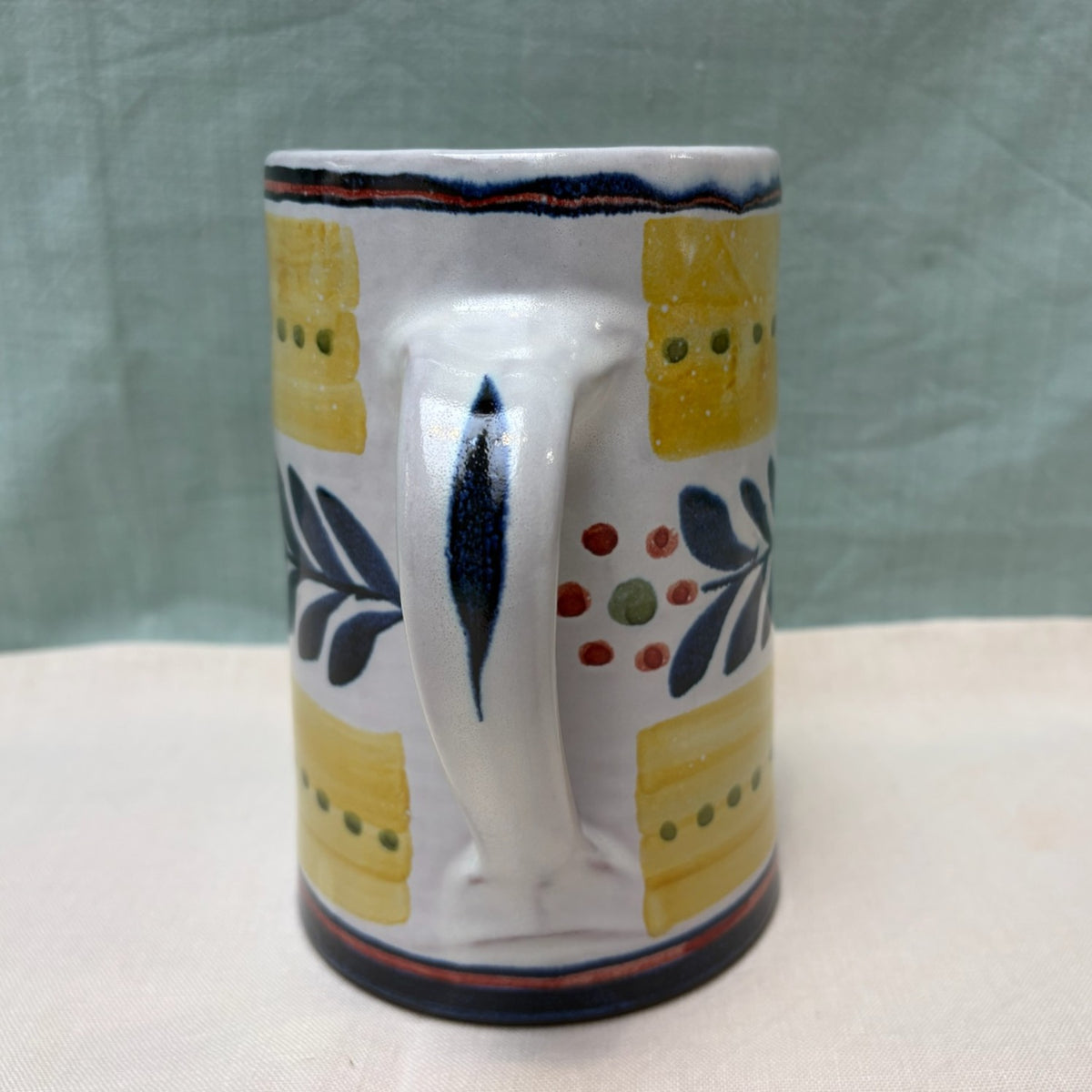 Handmade Ceramic Straight Water Jug - Danish in Blue Yellow