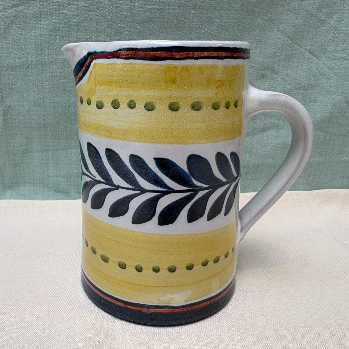 Handmade Ceramic Straight Water Jug - Danish in Blue Yellow