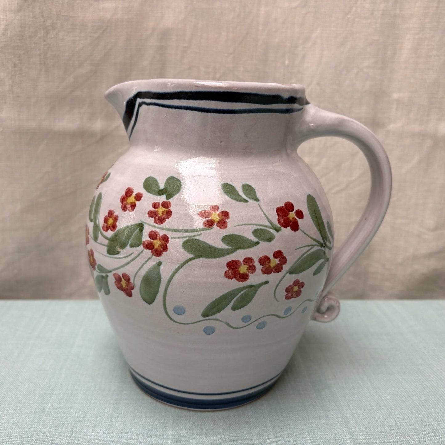 Large Handmade Ceramic Rounded Jug - Pimpernel in Blue
