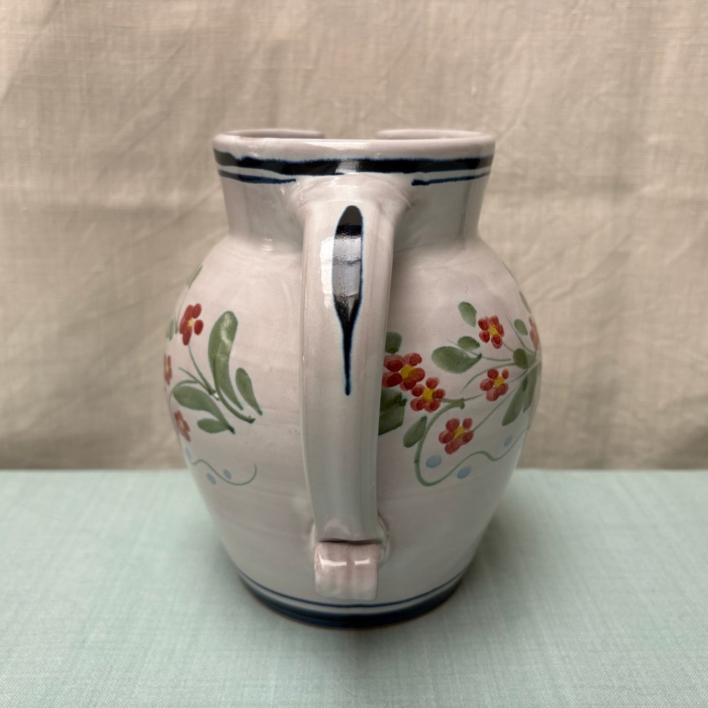 Large Handmade Ceramic Rounded Jug - Pimpernel in Blue