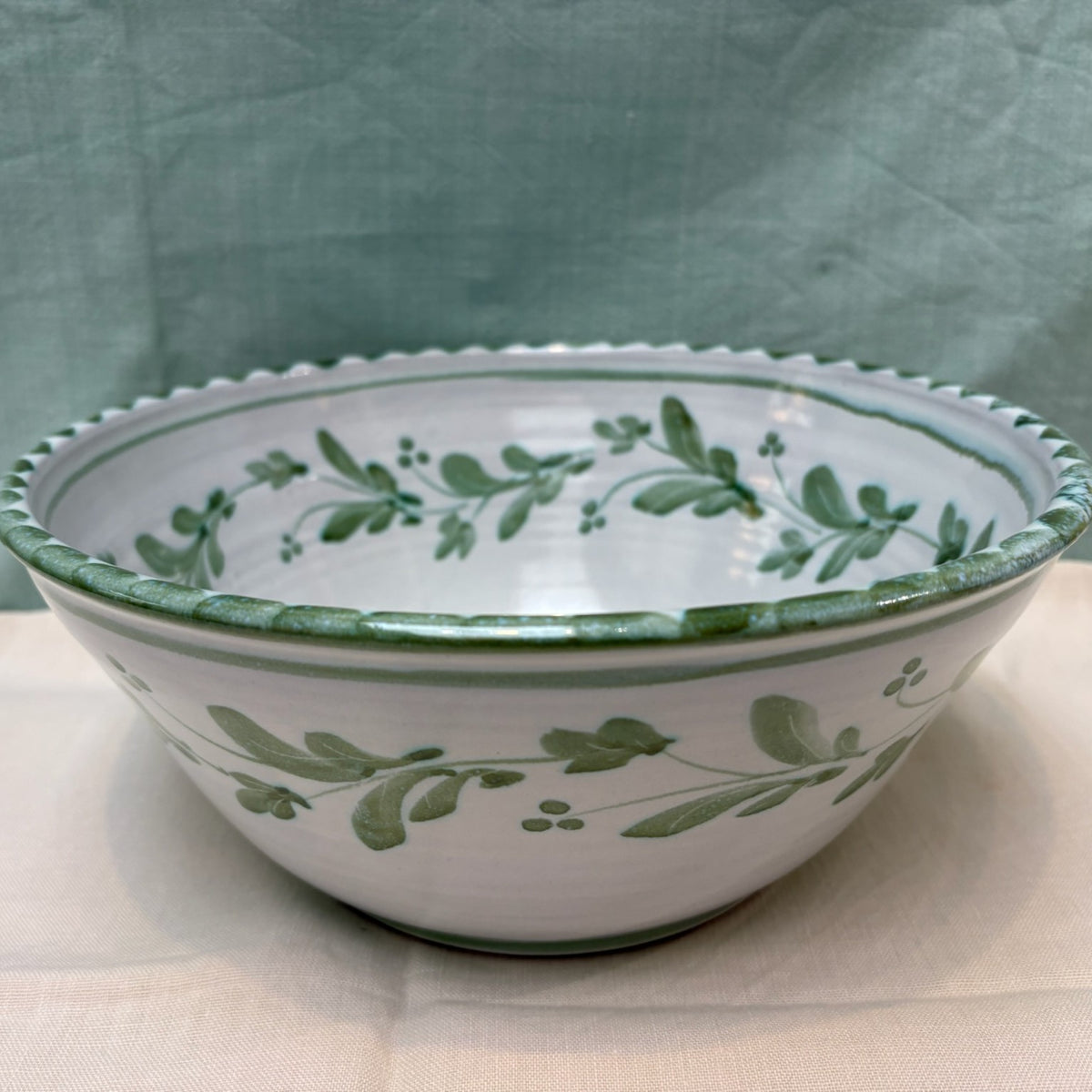 Medium Handmade Ceramic Salad Bowl - Mistletoe in Lime
