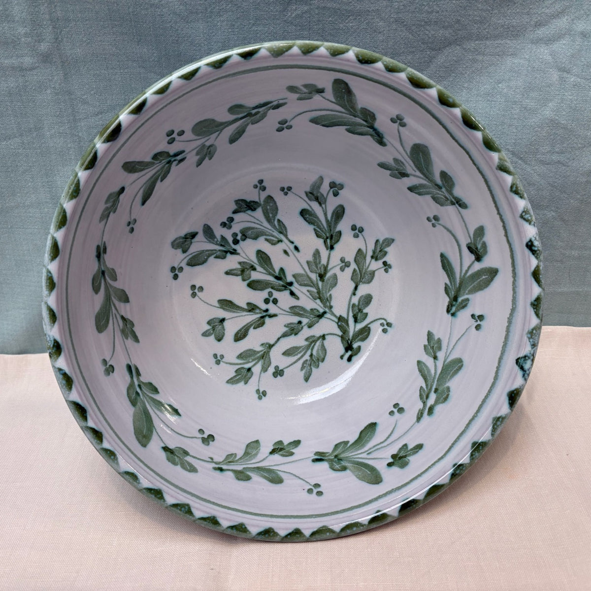 Medium Handmade Ceramic Salad Bowl - Mistletoe in Lime