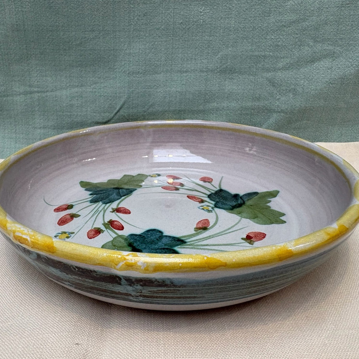 Handmade Ceramic Pasta Bowl - Strawberry in Yellow