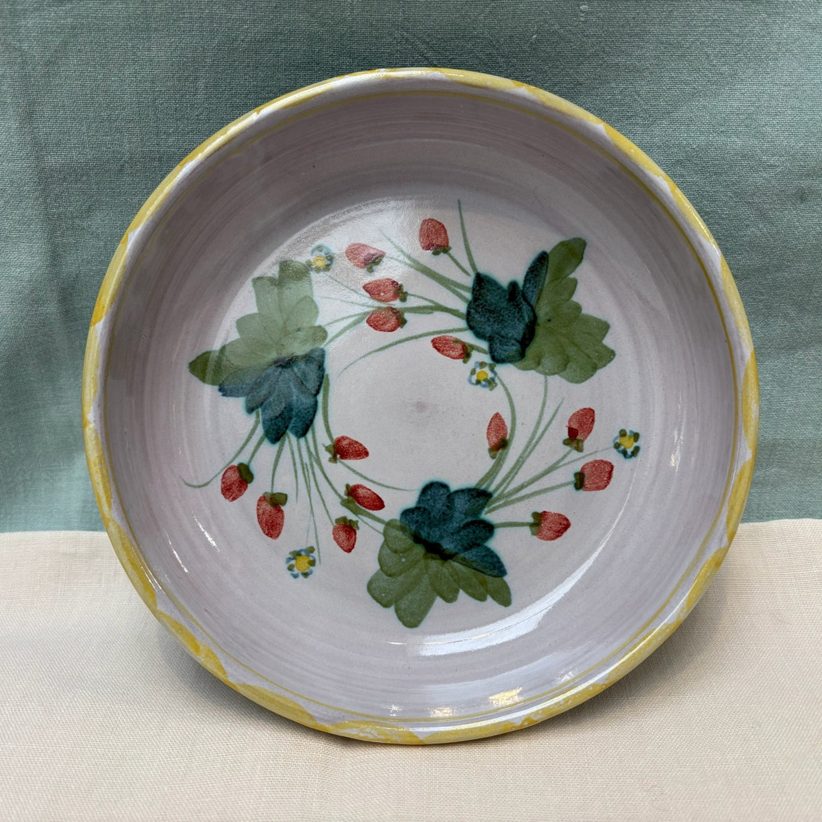 Handmade Ceramic Pasta Bowl - Strawberry in Yellow