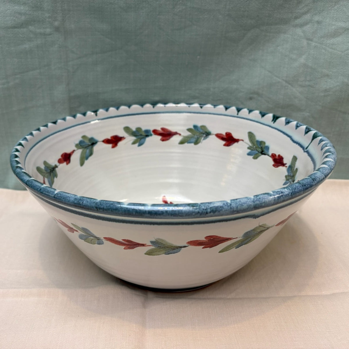 Large Handmade Ceramic Salad Bowl - Fuchsia in Teal Coral