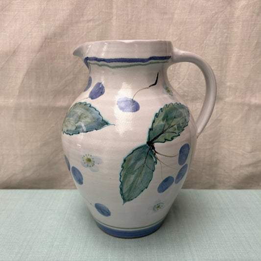 Large Handmade Ceramic Devon Jug - Cherries in Purple