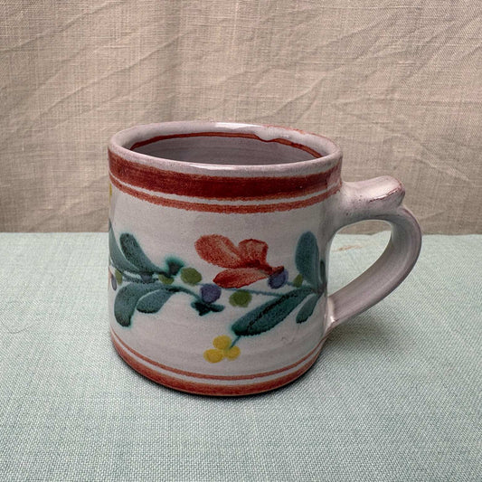 Small Handmade Ceramic Mug - Mistletoe in Coral Teal