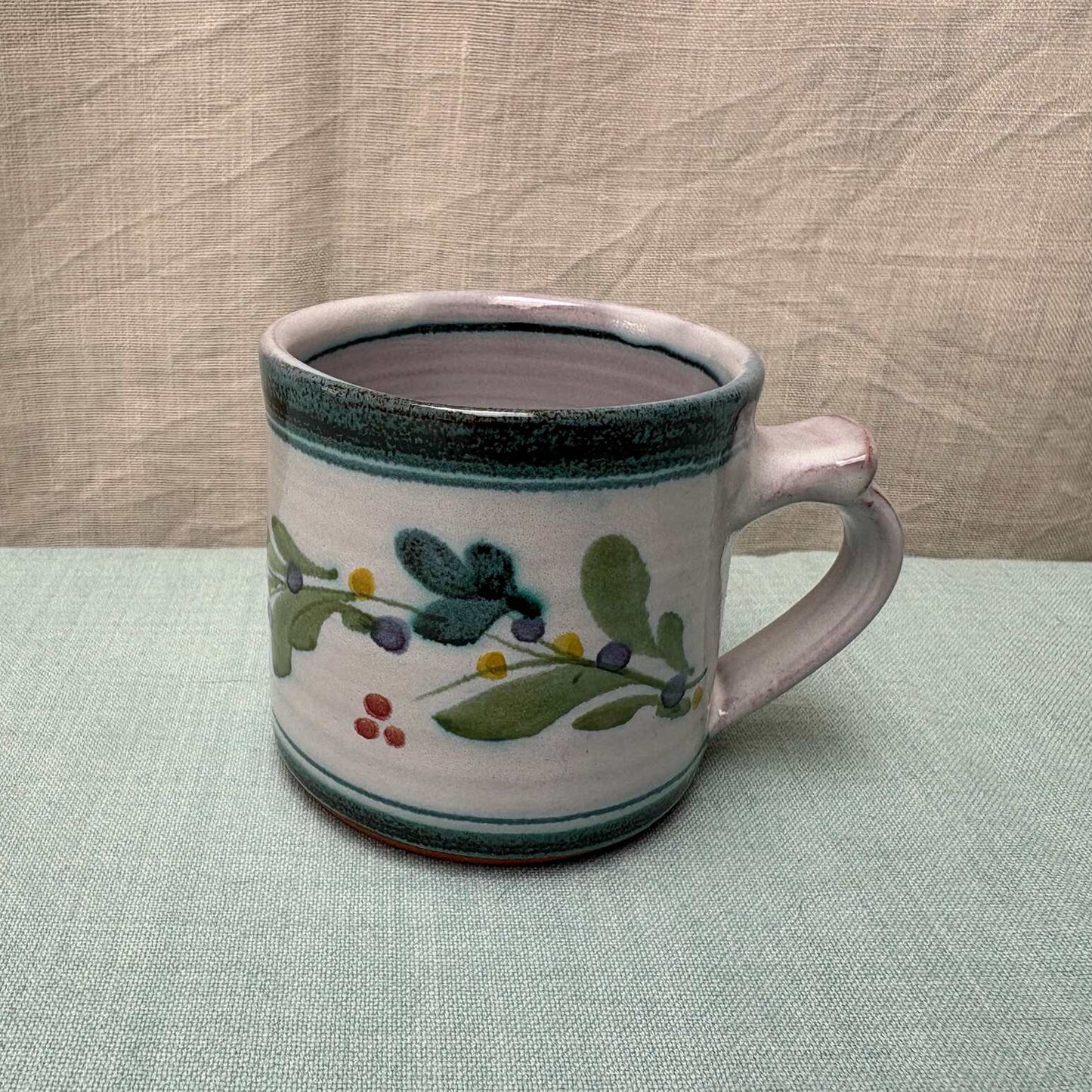 Small Handmade Ceramic Mug - Mistletoe in Teal Lime