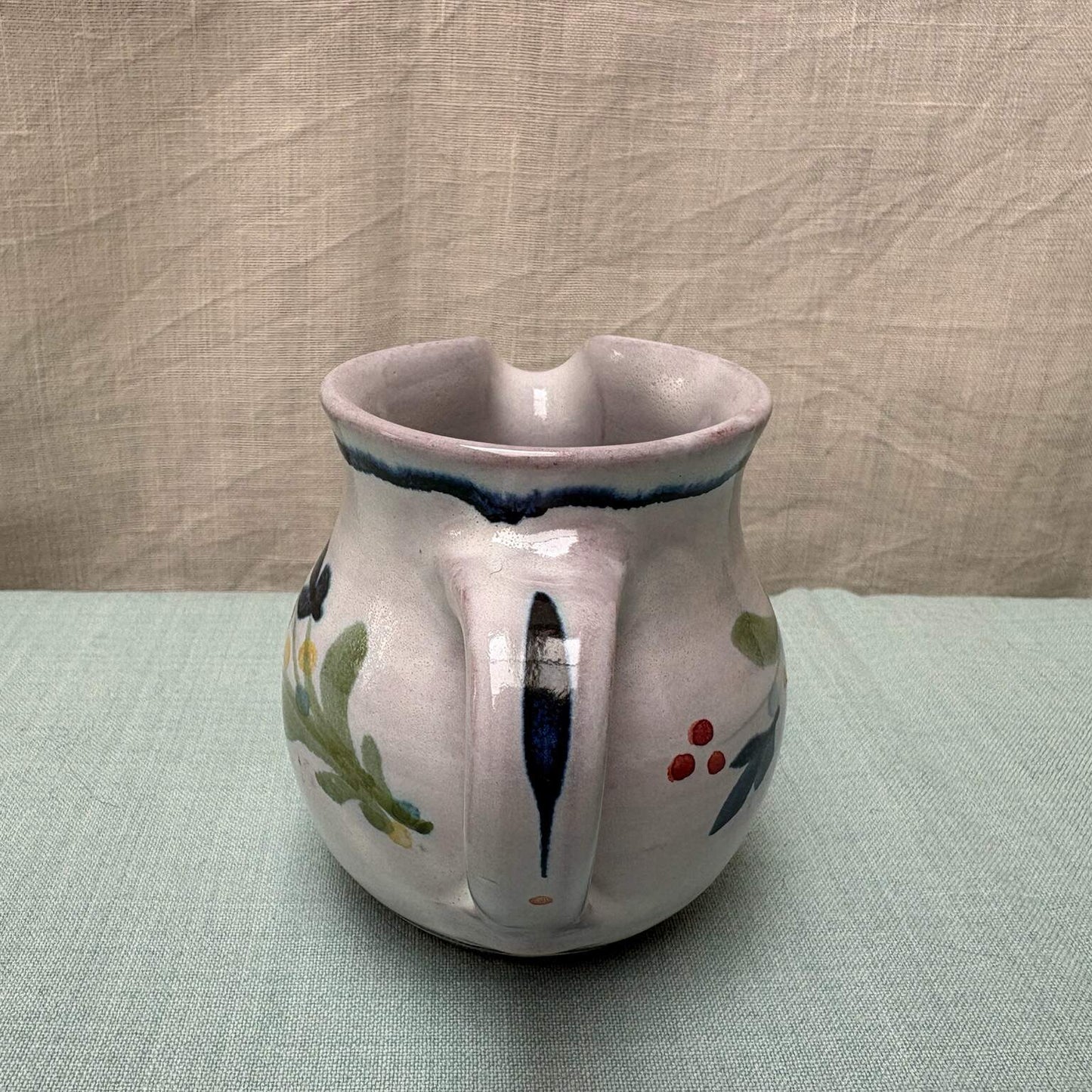 Handmade Ceramic Rounded Cream Jug - Mistletoe in Blue Lime