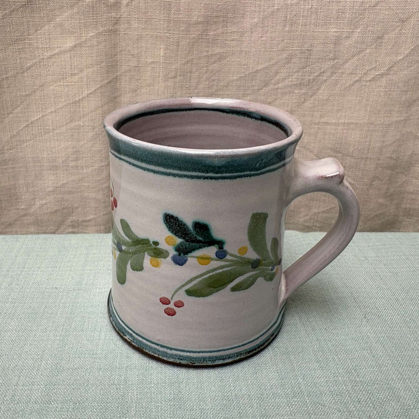 Regular Handmade Ceramic Mug - Mistletoe in Teal Lime