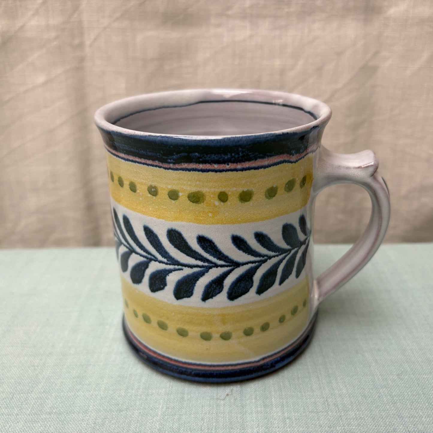 Large Handmade Ceramic Mug - Danish in Blue Yellow