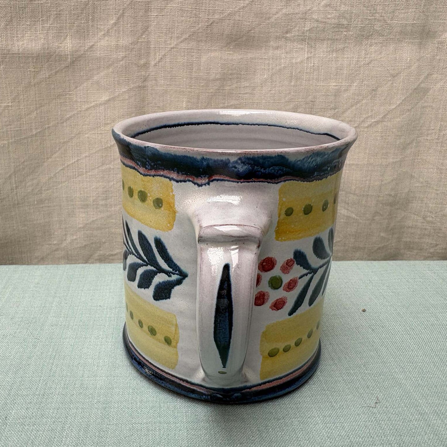 Large Handmade Ceramic Mug - Danish in Blue Yellow