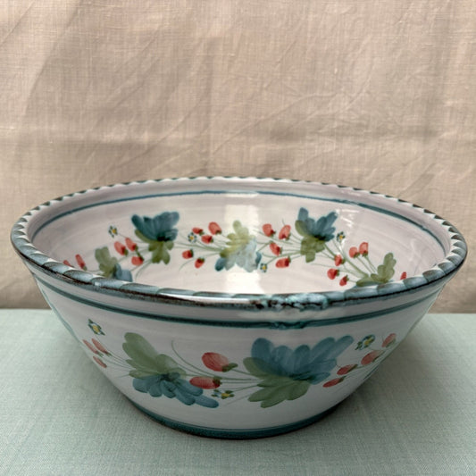 Medium Handmade Ceramic Salad Bowl - Strawberry in Teal