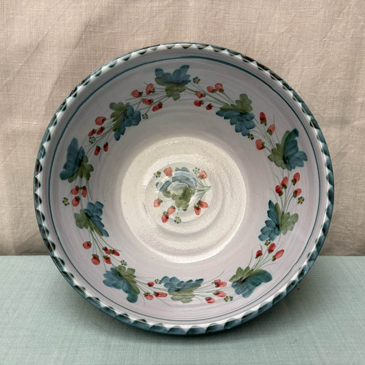 Medium Handmade Ceramic Salad Bowl - Strawberry in Teal