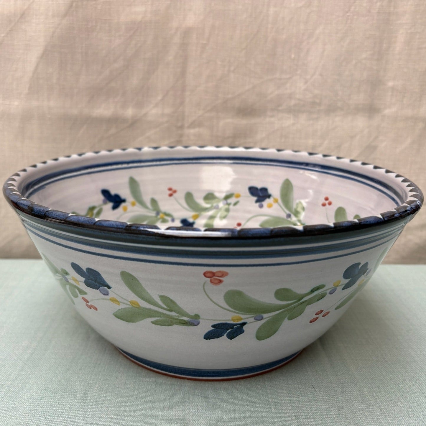 Medium Handmade Ceramic Salad Bowl - Mistletoe in Blue Lime